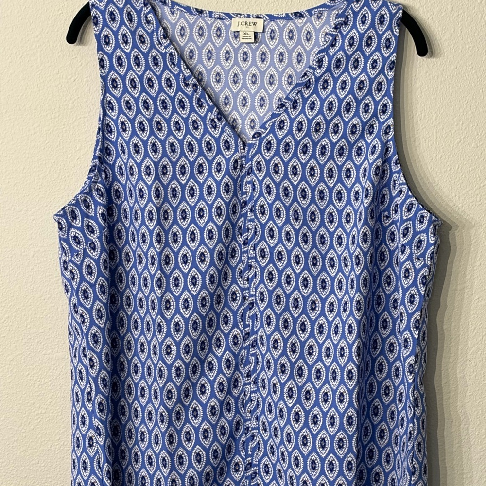 J. Crew Blue and White Geometric Blouse